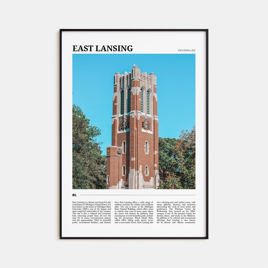 East Lansing Travel Poster, Michigan USA Art Print