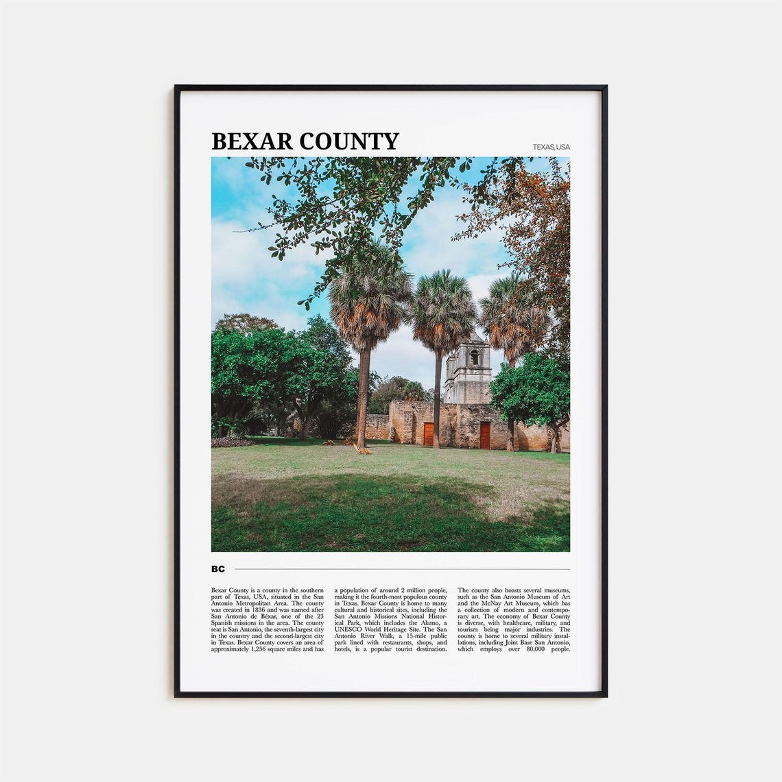 Bexar County Texas Historic Spanish Mission With Palm Trees Poster
