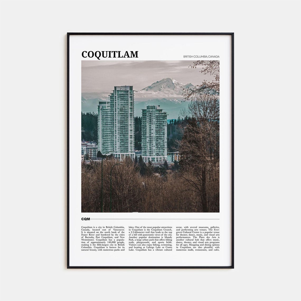 Coquitlam British Columbia Canada Mountain Skyline Travel Poster