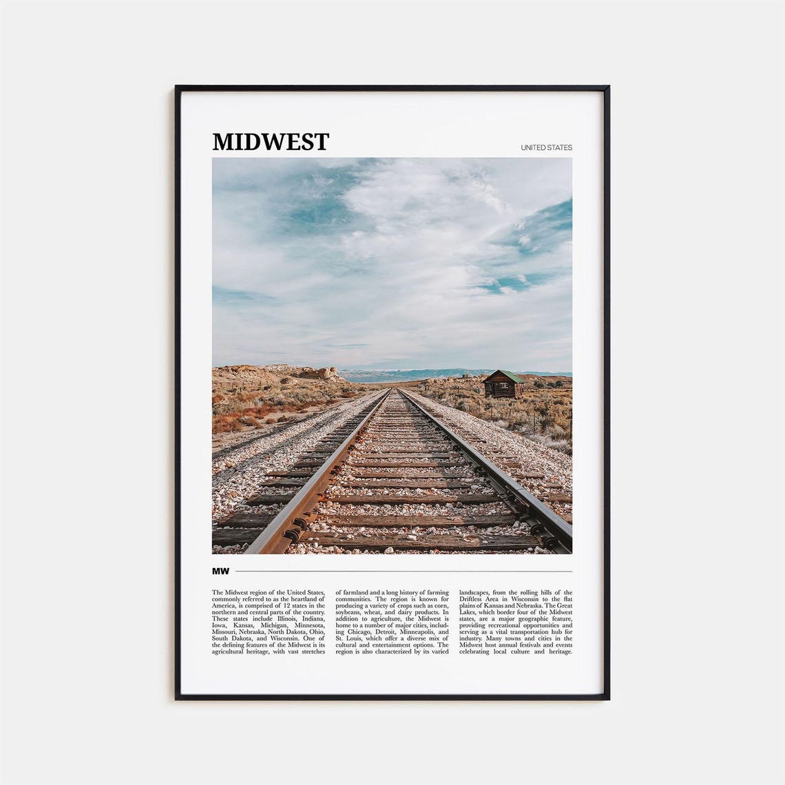 Midwest Prairie Railroad Tracks Sunset Sky Travel Poster Series