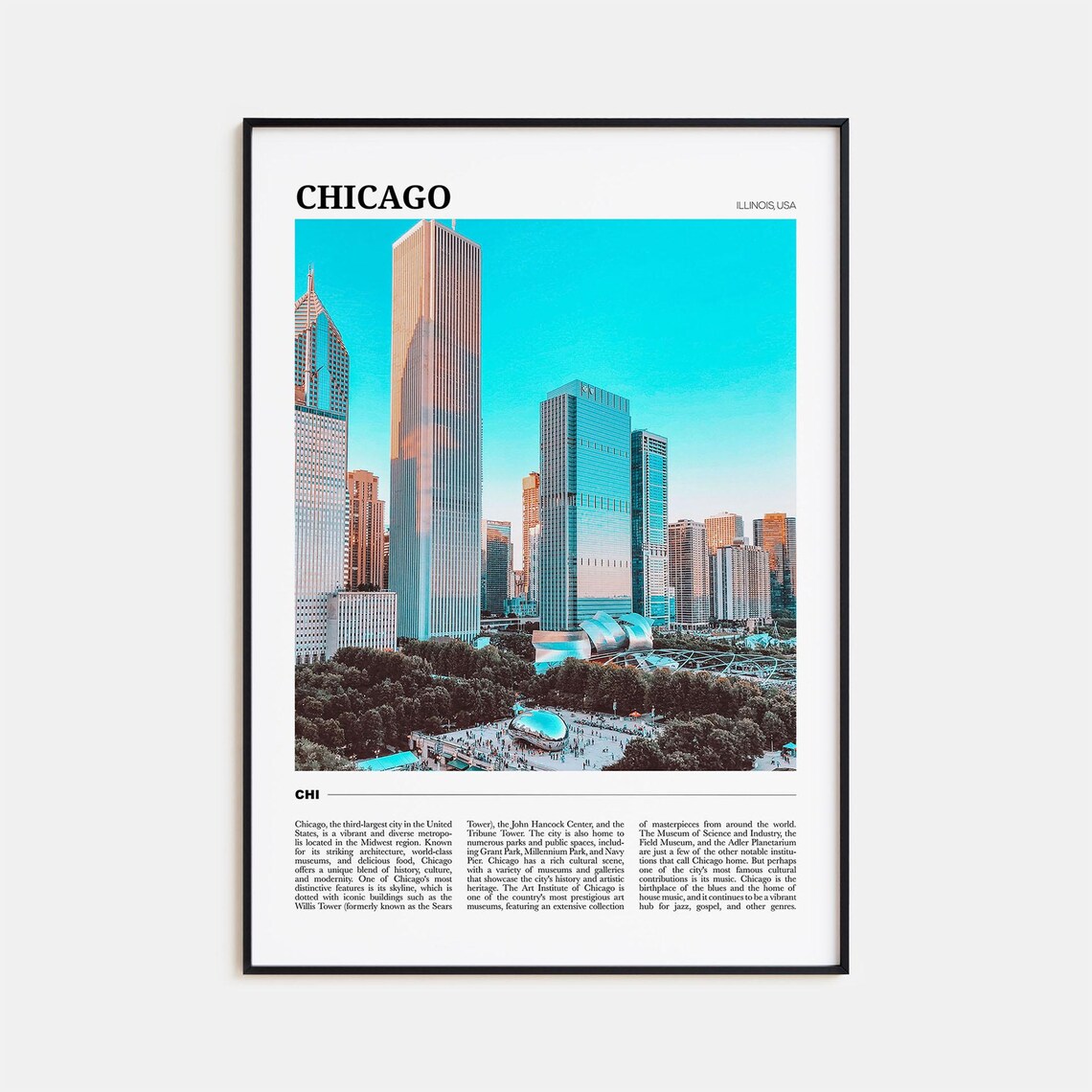Chicago Travel Poster, Illinois USA Wall Art Print