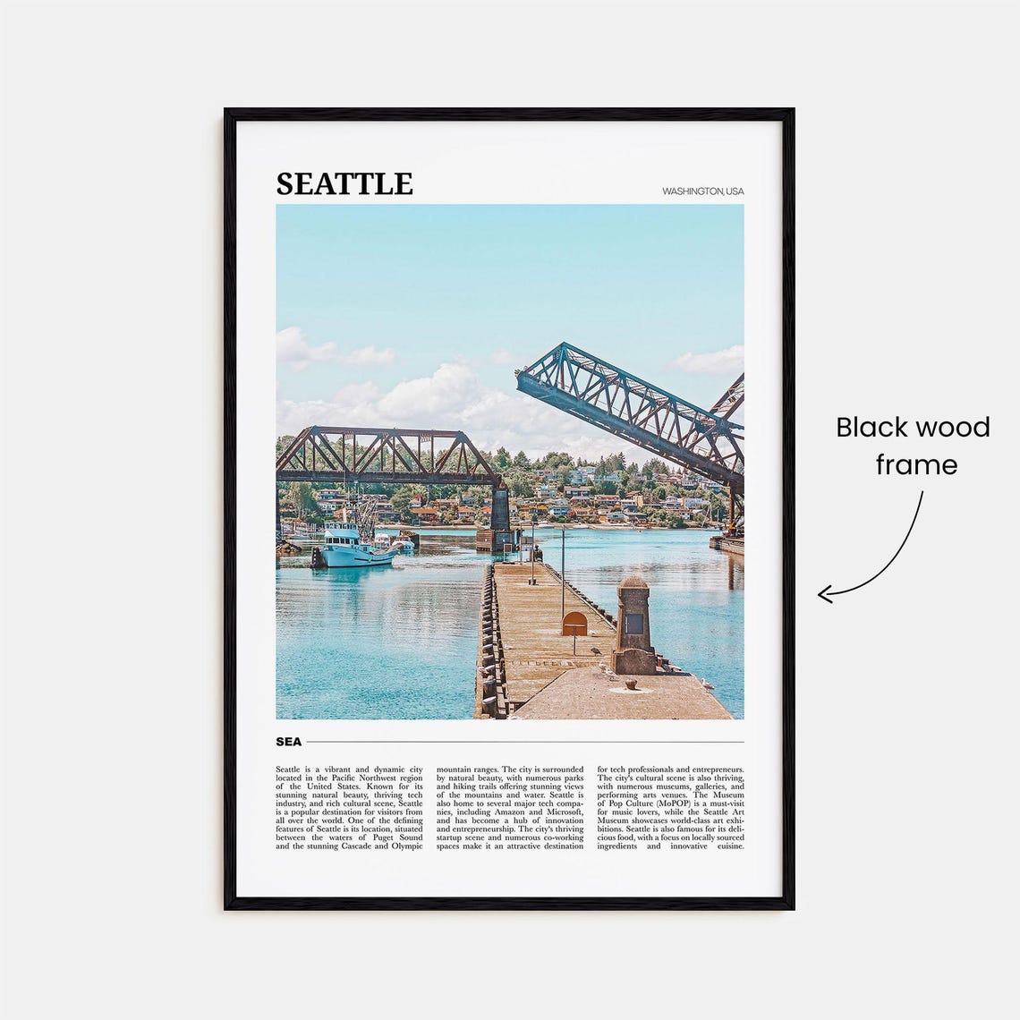 Seattle Washington Drawbridge Harbor Waterfront Travel Poster Series - Image 2