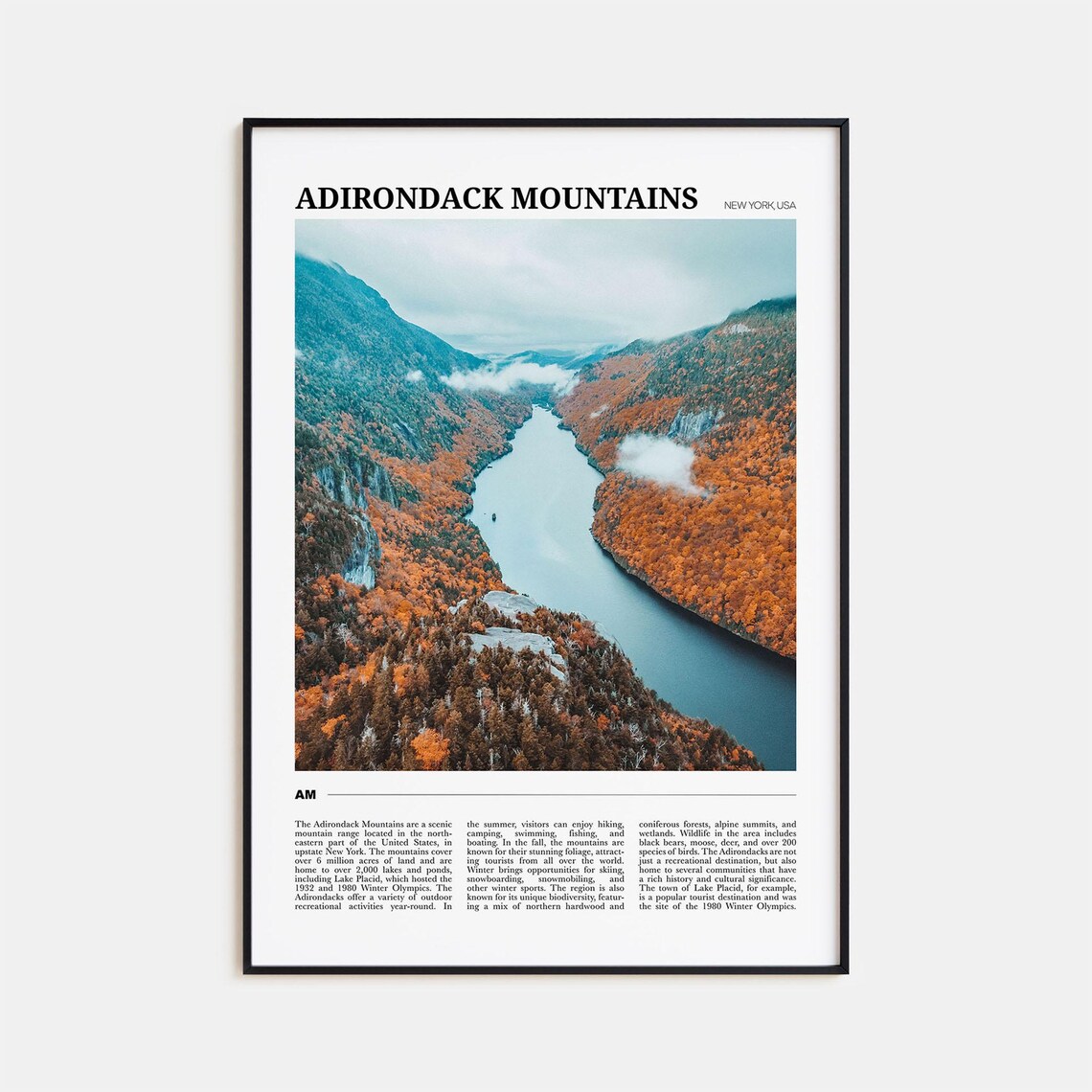 Adirondack Mountains Travel Poster, New York Usa
