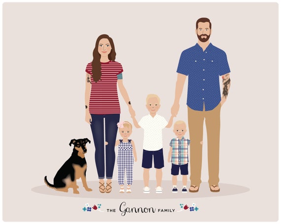 Family Portrait Custom Family Portrait Illustration Personalized Family Picture