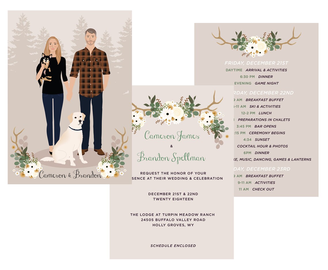 Custom Wedding Invitation, Custom Couple Portrait - Image 3