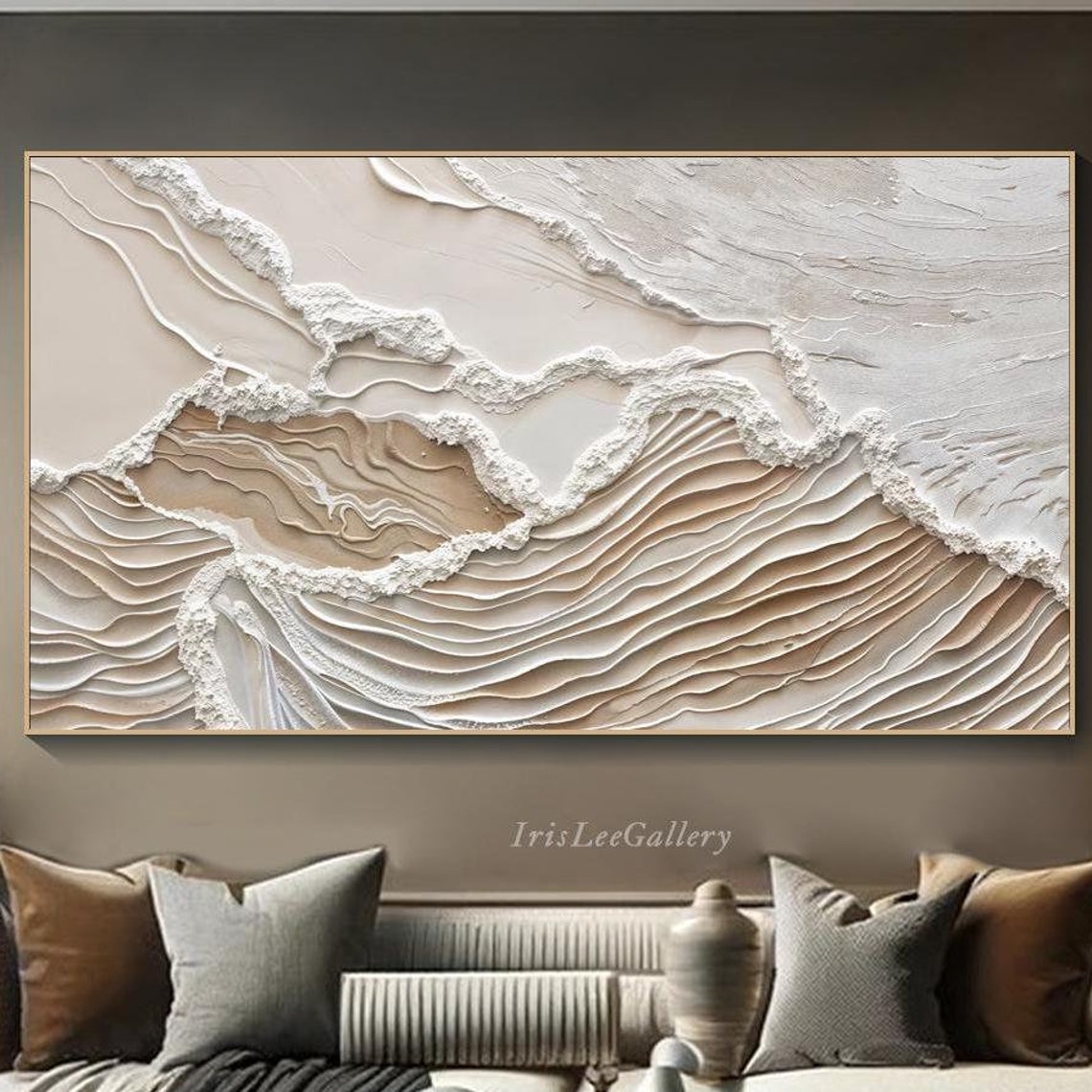 Cream Sand Plaster Ocean Waves 3D Textured Wabi Sabi Wall Art