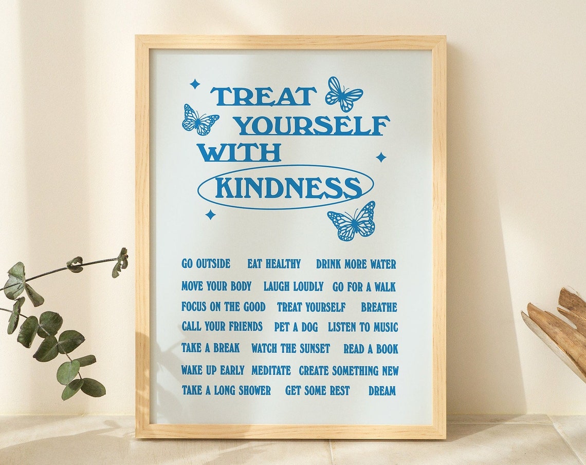 Affirmations Wall Print Aesthetic Art Positive Affirmation Poster Retro Butterfly Wall Decor Sapphire Blue - Image 3