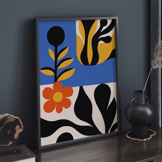 Retro Cut Outs Abstract Print In Matisse Style Bold Vintage Inspired Wall Art With Modern Shapes For Mid Century Contemporary Home Decor