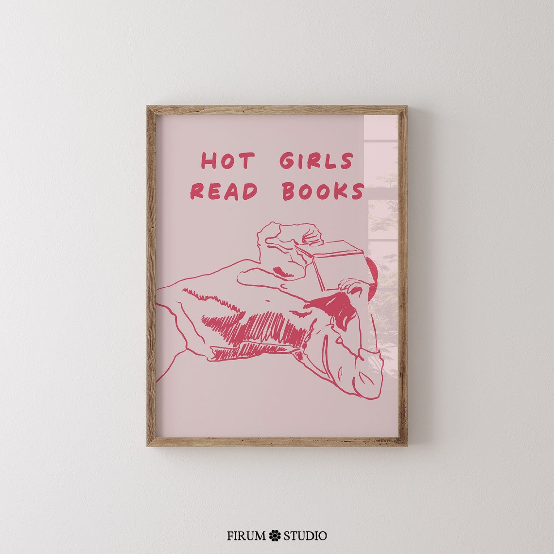 Hot Girls Read Books Pink Reader Line Art Girly Aesthetic Fun Poster - Image 2