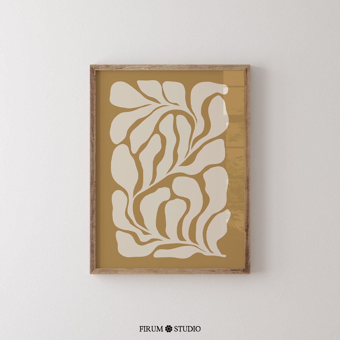 Ochre and Cream Organic Botanical Abstract Mid Century Art Poster