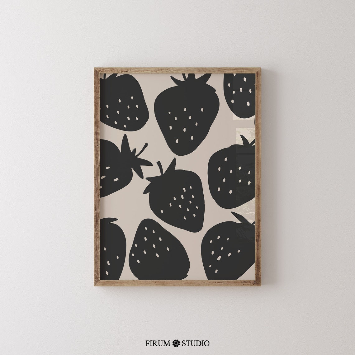 Black Strawberry Silhouette Poster on Beige Modern Kitchen Decor