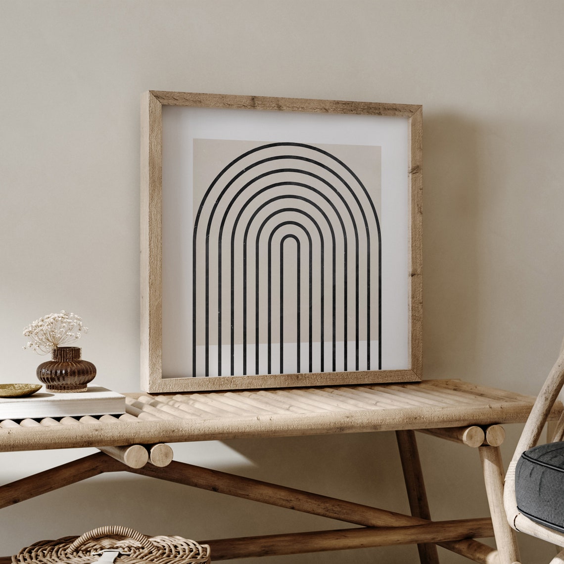 Modern Geometric Black Arch Rainbow Line Drawing Minimal Poster - Image 2