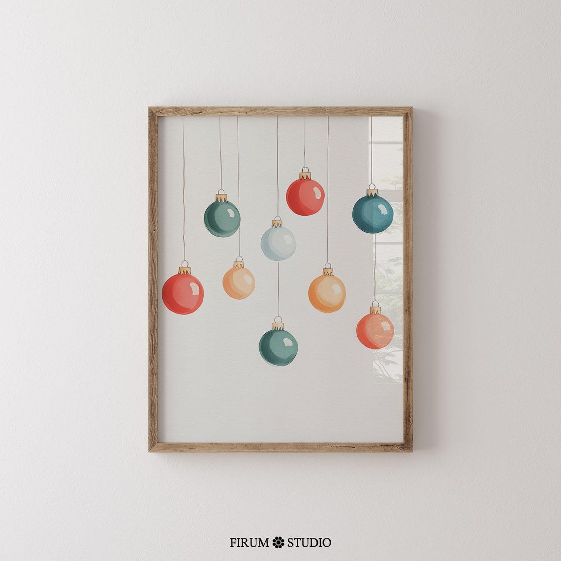 Retro Christmas Ornaments Hanging Baubles Colorful Wall Print - Image 2