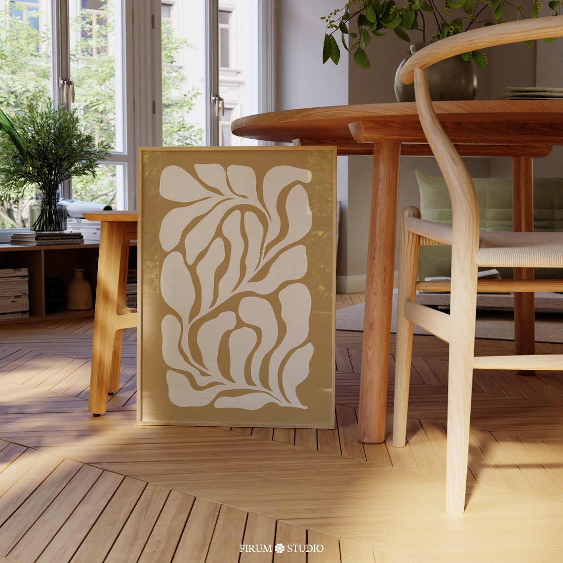 Ochre and Cream Organic Botanical Abstract Mid Century Art Poster - Image 2