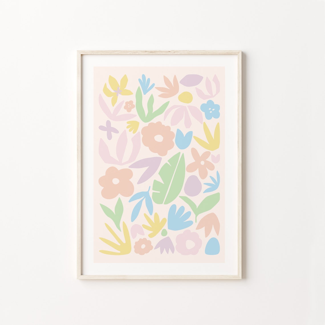Danish Pastel Floral Scatter Colorful Abstract Flowers Boho Wall Art