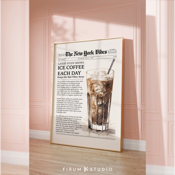 Ice Coffee Print Newspaper Wall Art Print Coffee Cart Art Downtown Girl Indie Room Decor Apartment Wall Art 0934