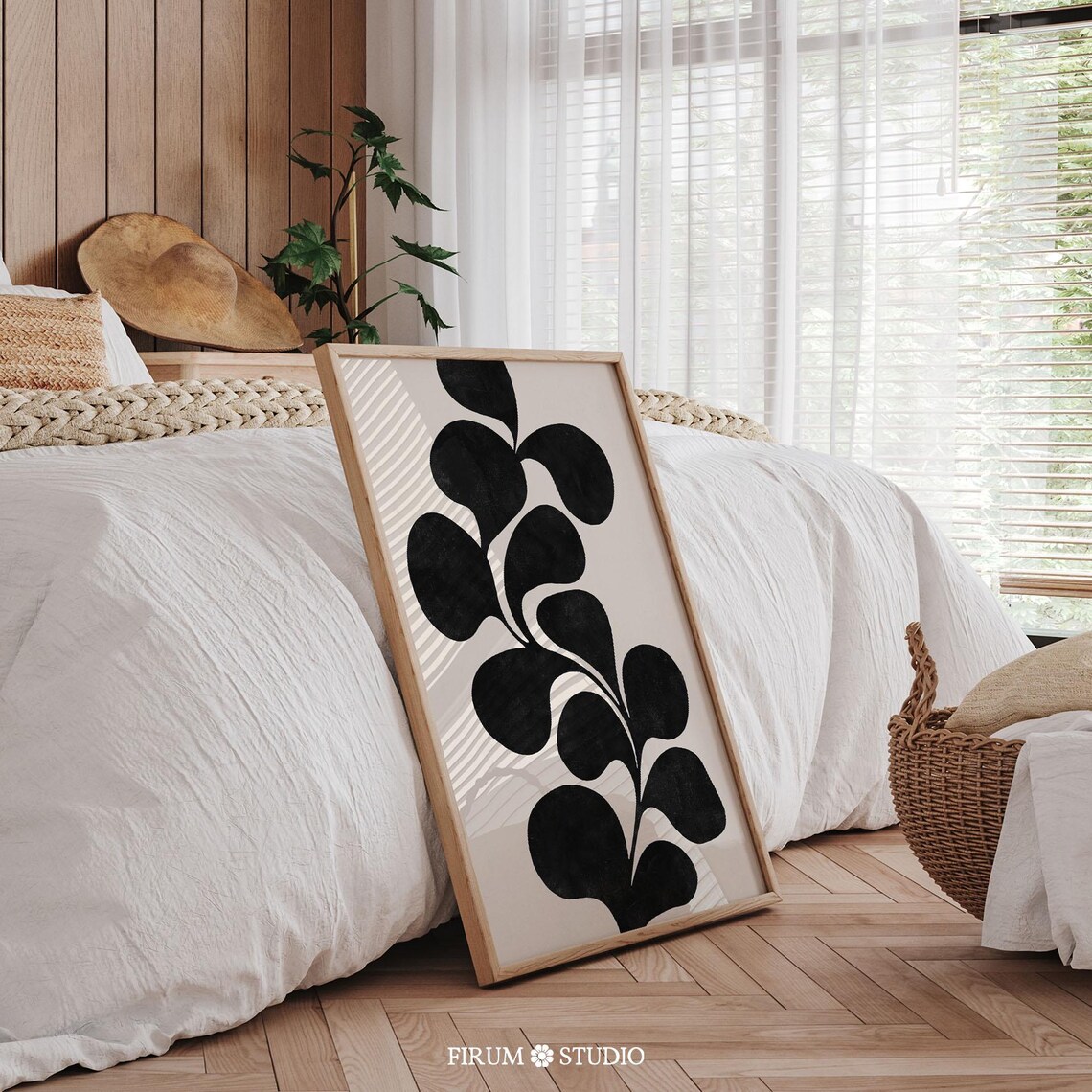 Abstract Botanical Beige Black Art Print, Minimalist - Image 2