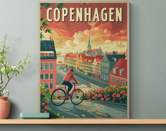 Copenhagen Retro Poster Vibrant Vintage Wall Art For Home Perfect Travel Lovers Gift
