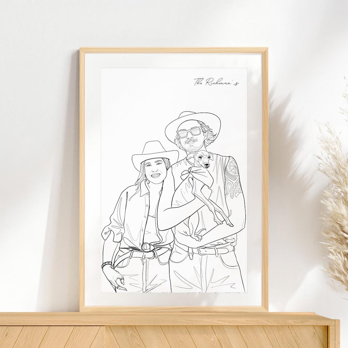Playful Couple Piggyback Ride Line Drawing with Heart Poster - Image 3