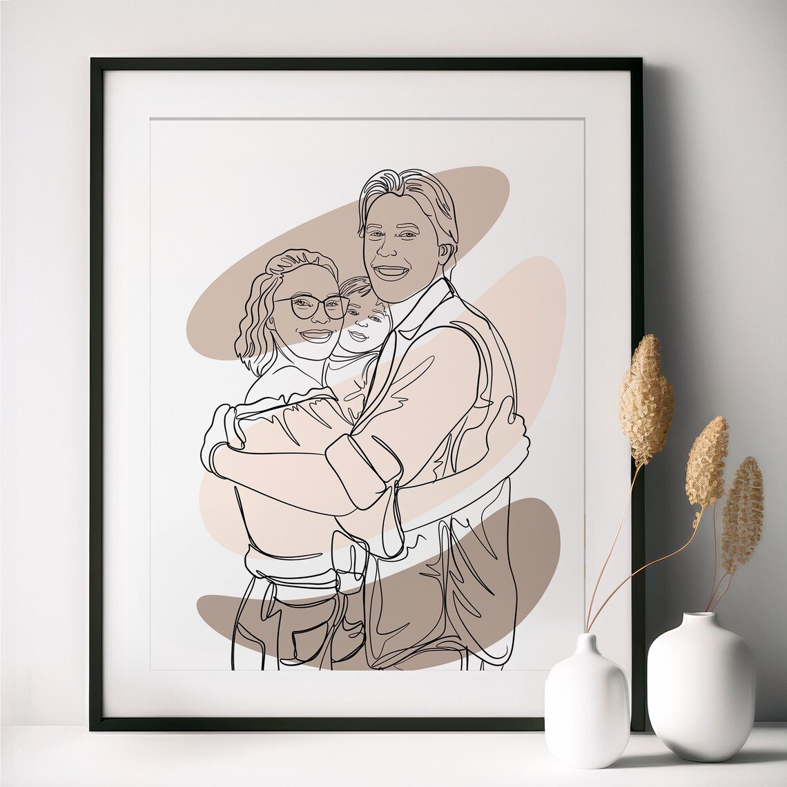 Mother Holding Toddler Line Art Portrait in Terracotta Hues Poster - Image 2
