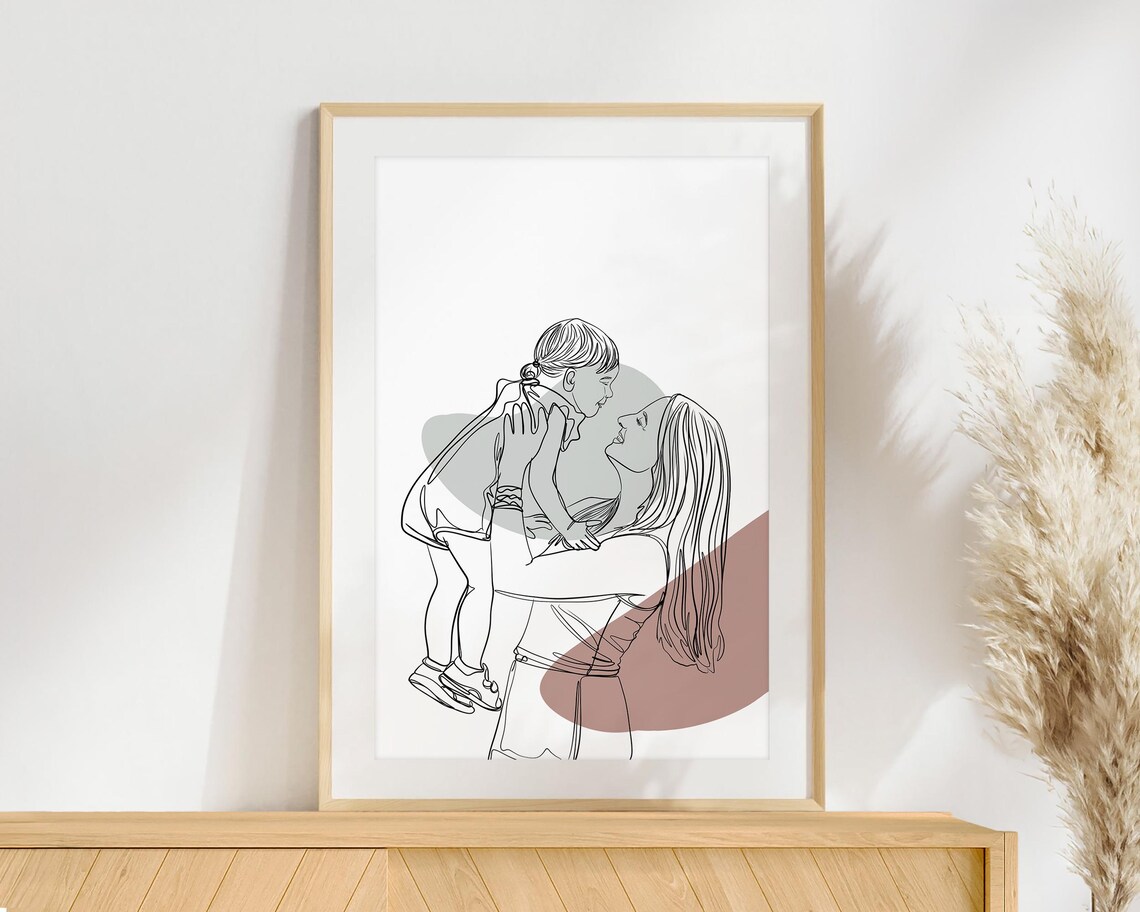 Mothers Day 2025 Line Drawing Portrait of Mom and Baby Poster - Image 3
