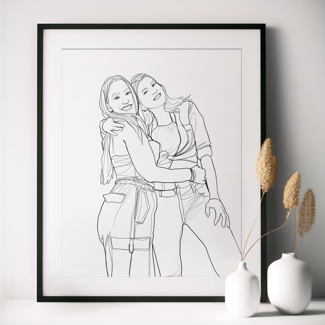 My Best Friend Line Drawing of Two Women Sharing Wine Poster - Image 2
