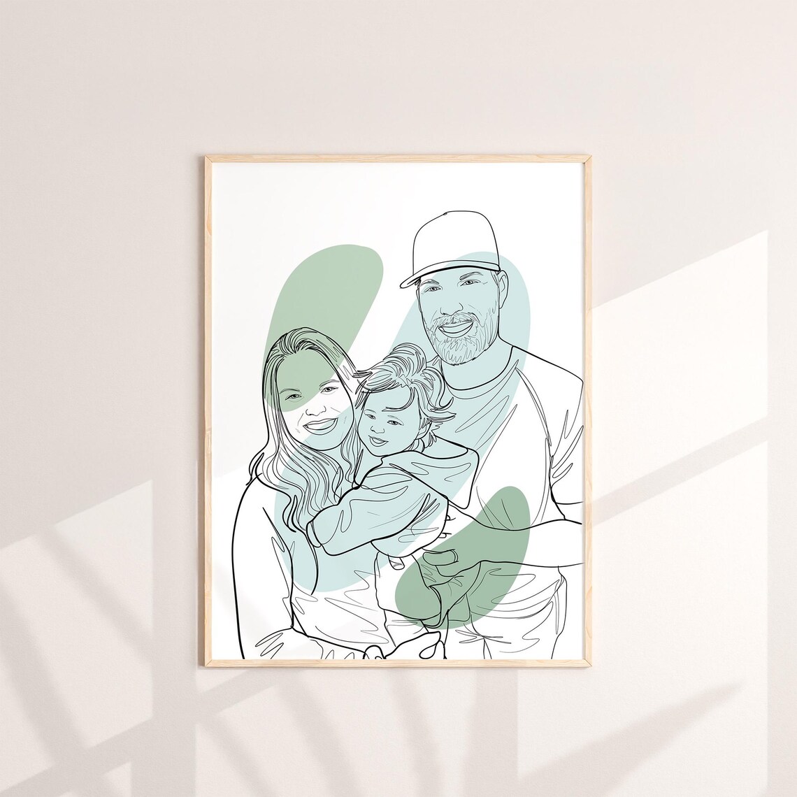 Family of Three Custom Line Art Portrait Est 2024 Keepsake Poster - Image 2