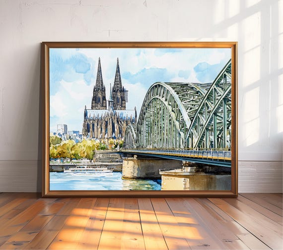 Cologne Cathedral Watercolor Print Germany Cityscape Wall Art Architecture Sketch Painting Travel