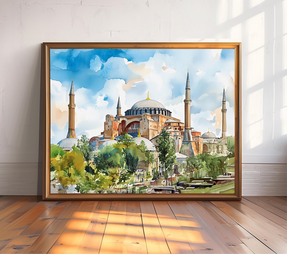 Hagia Sophia Watercolor Print, Istanbul Travel Poster