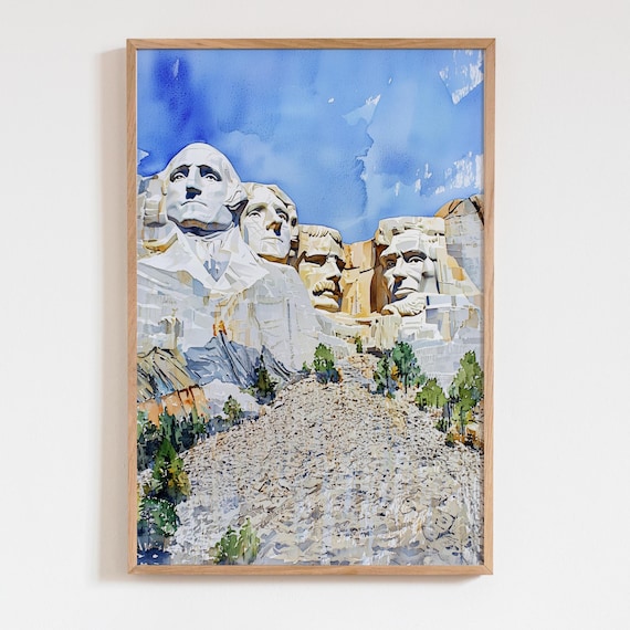 Mount Rushmore Presidents Watercolor South Dakota National Monument Poster