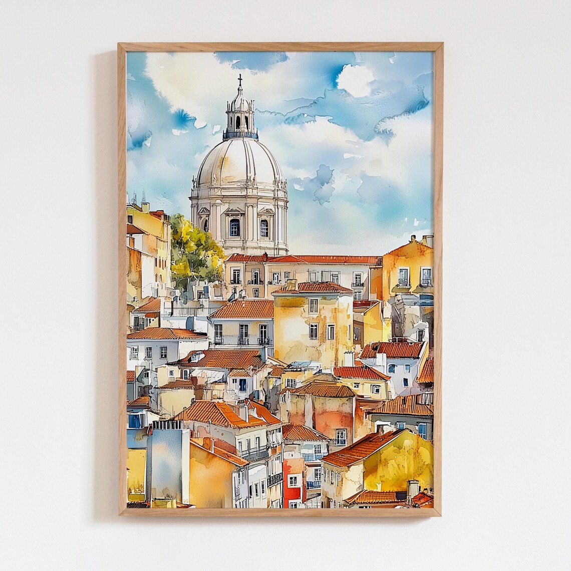 Lisbon Alfama Santa Engracia Watercolor Travel Poster