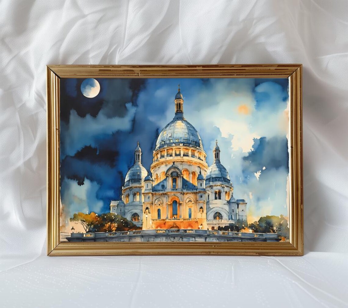 Paris Montmartre Watercolor Travel Poster