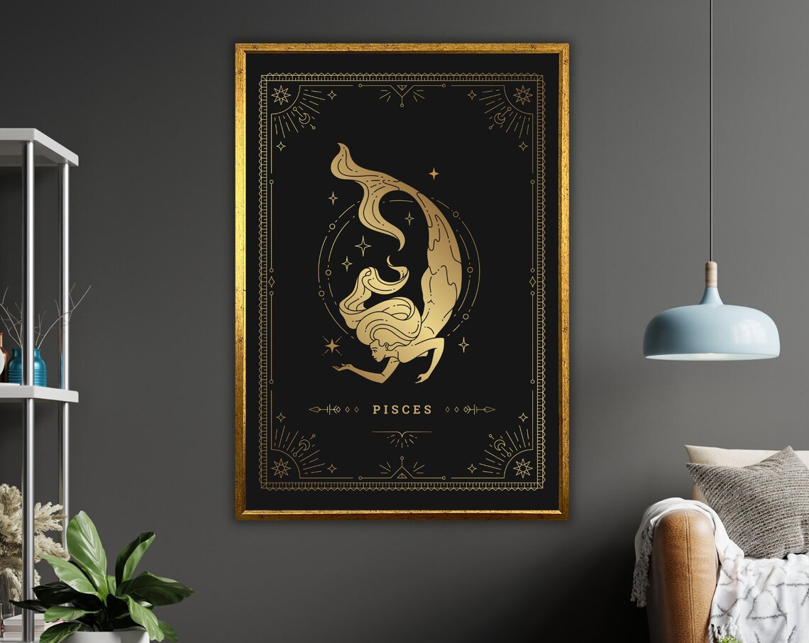 Pisces Art Zodiac Wall Decor Abstract Fish Painting Astrology Gift Ocean Inspired