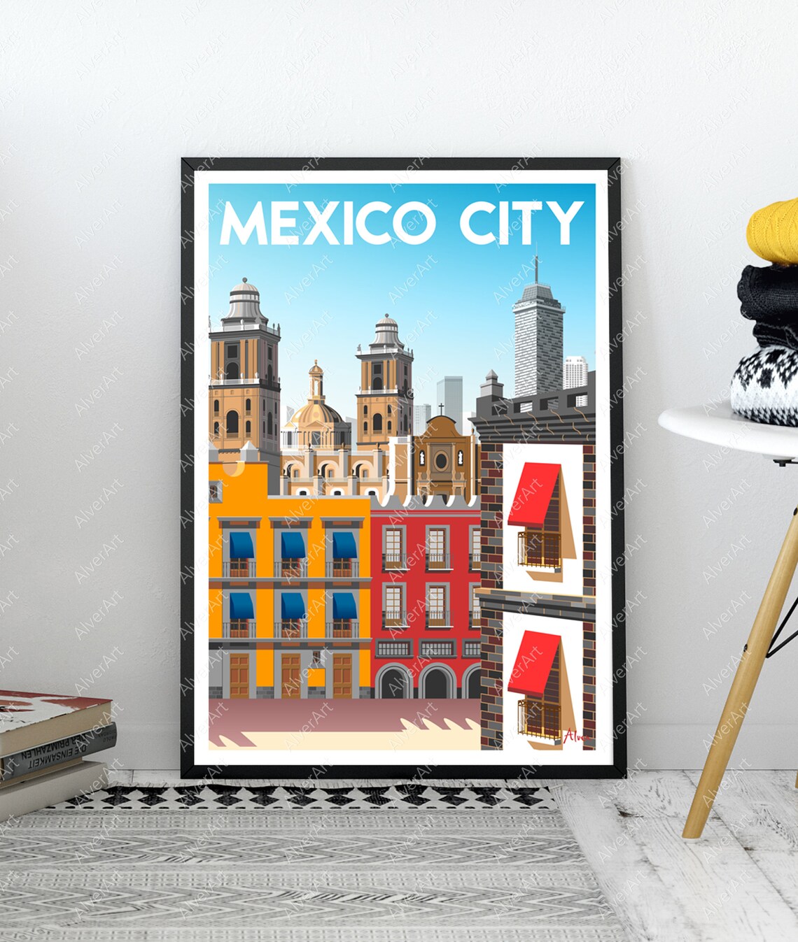Mexico City Travel Poster With Cathedral Towers and Colonial Buildings - Image 3