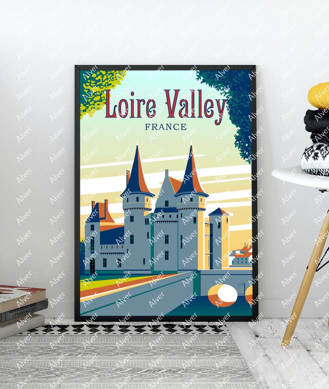 Loire Valley France Fairytale Chateau Castle Sunset Travel Poster - Image 3