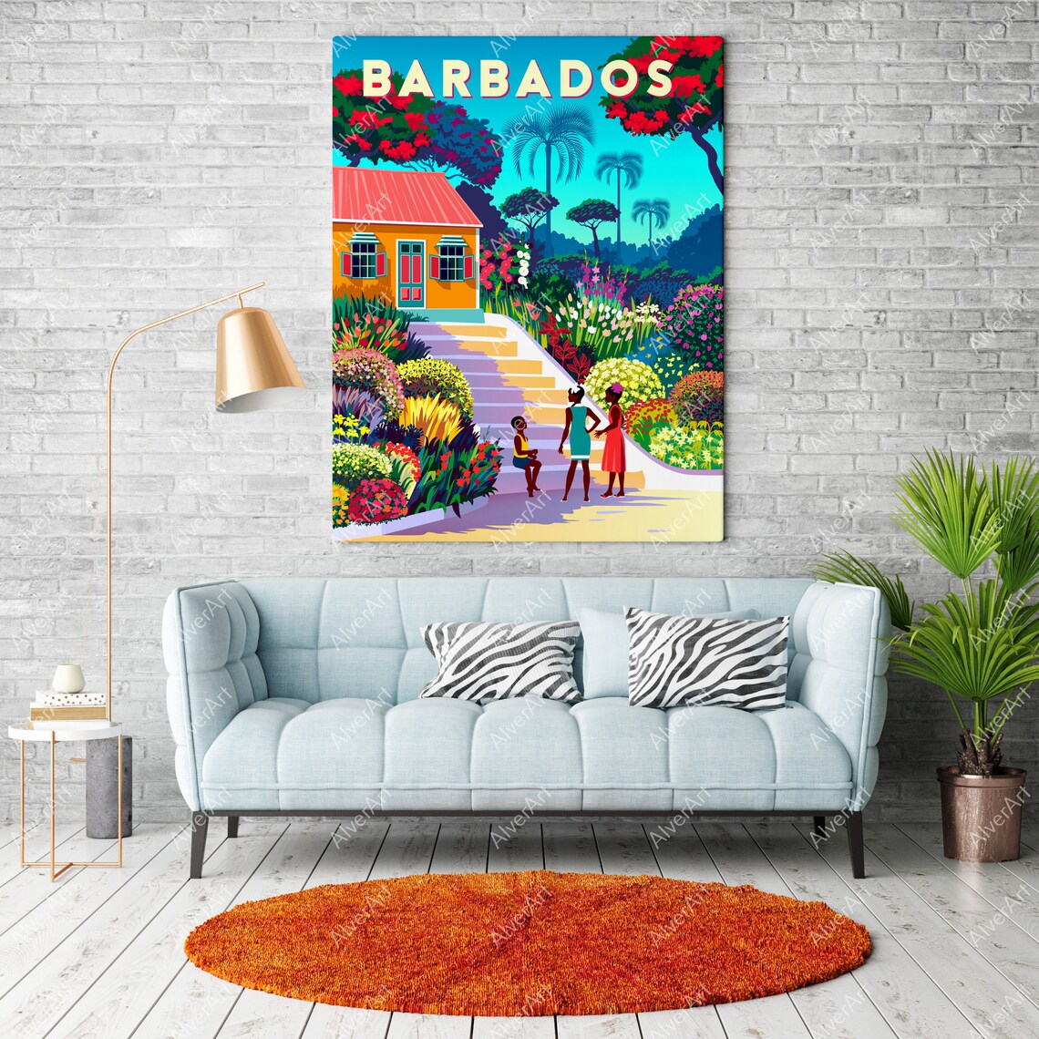 Barbados Flower Garden Chattel House Tropical Island Travel Poster - Image 2