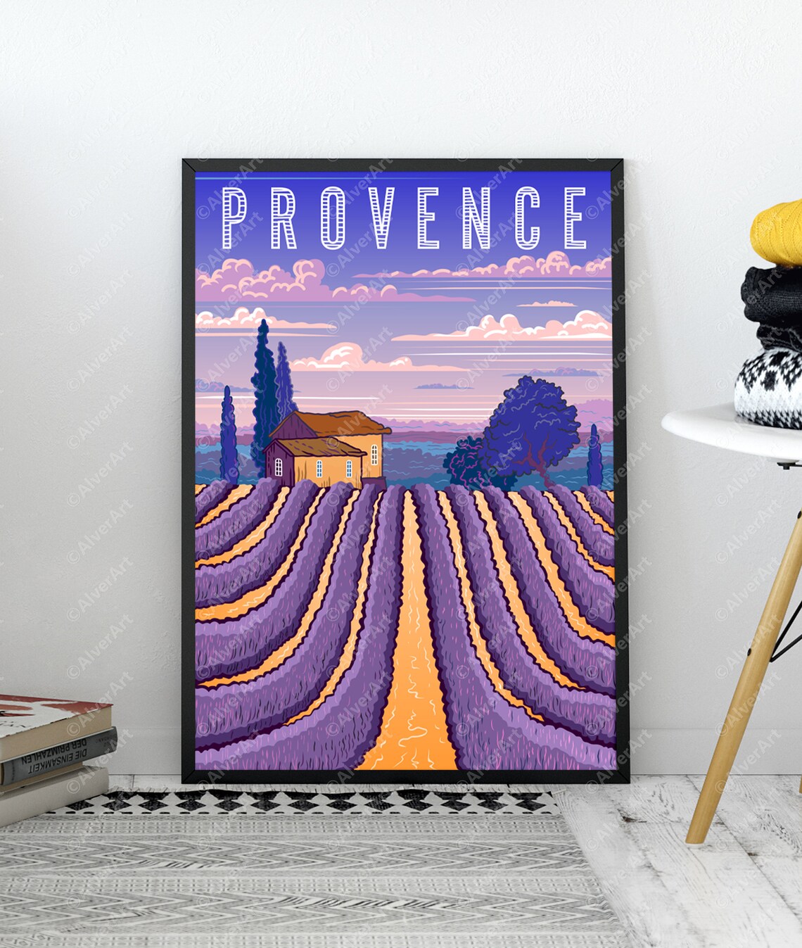 Provence France Lavender Fields Farmhouse Sunset Travel Poster - Image 3