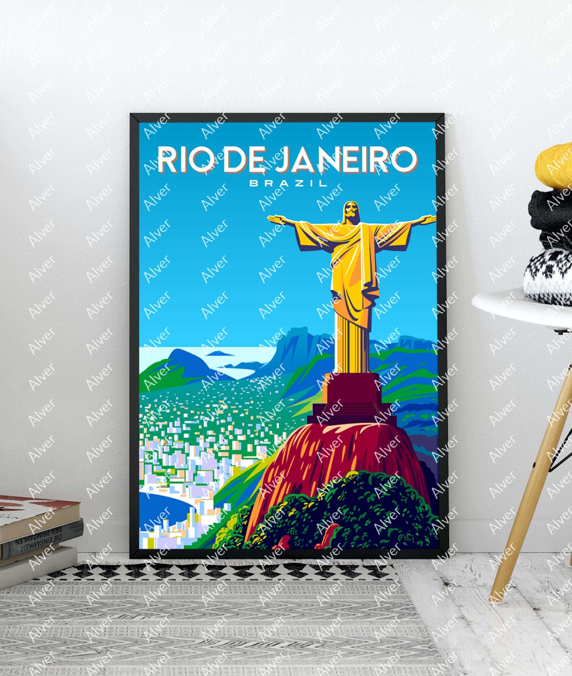 Rio de Janeiro Brazil Christ Redeemer Statue Cityscape Art Poster - Image 3