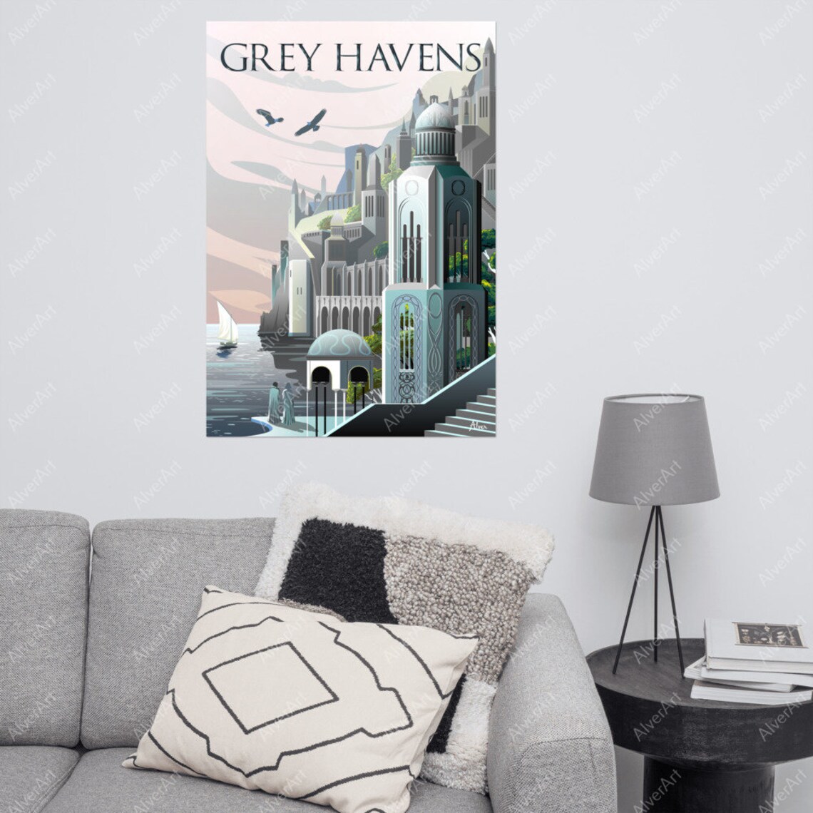 Grey Havens Elven Port Sailboat Lord Of The Rings Travel Poster - Image 2