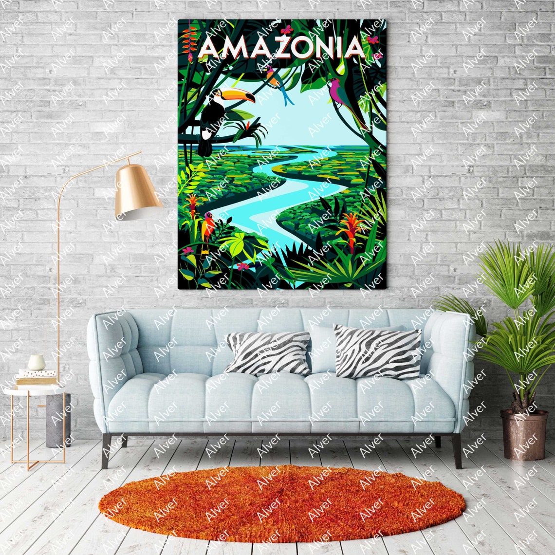 Amazonia Brazil Rainforest River Toucan Jungle Wildlife Travel Poster - Image 2