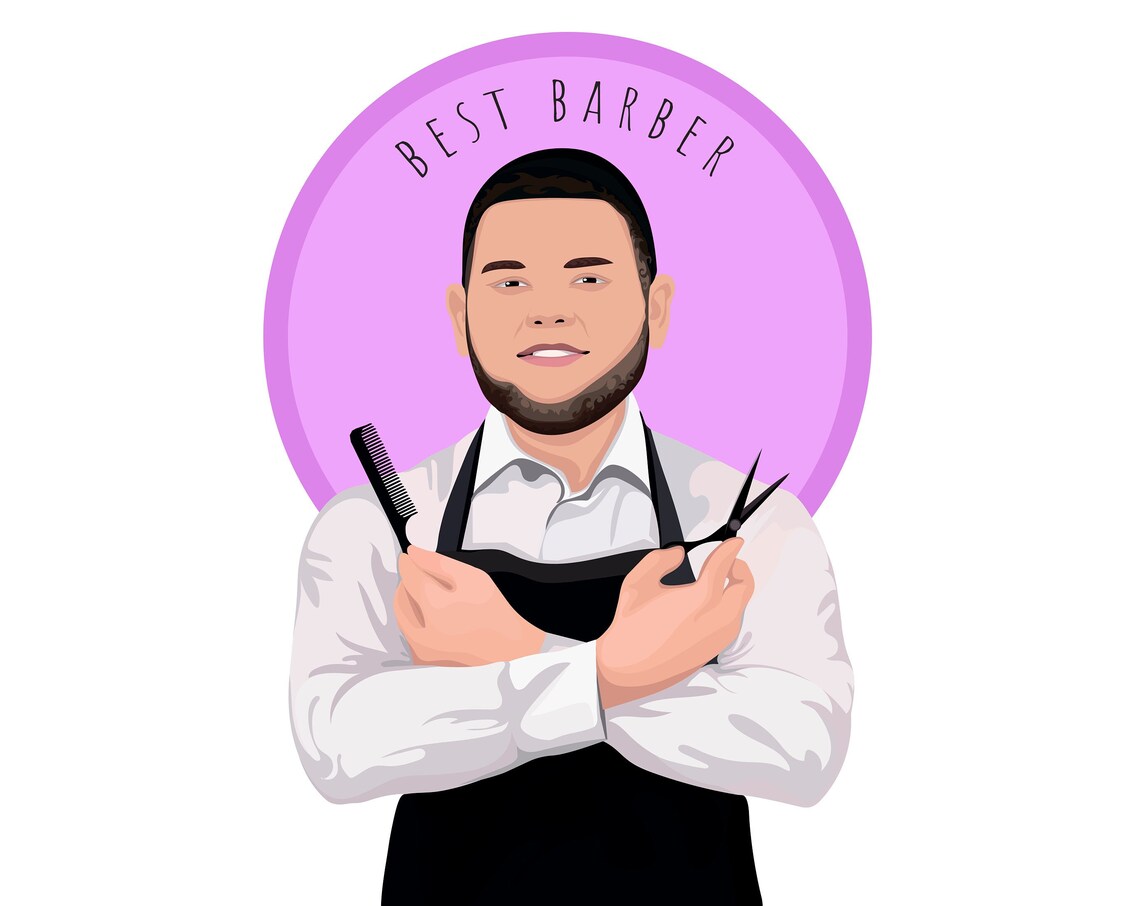 Custom Best Barber Portrait Illustration With Comb and Scissors Poster