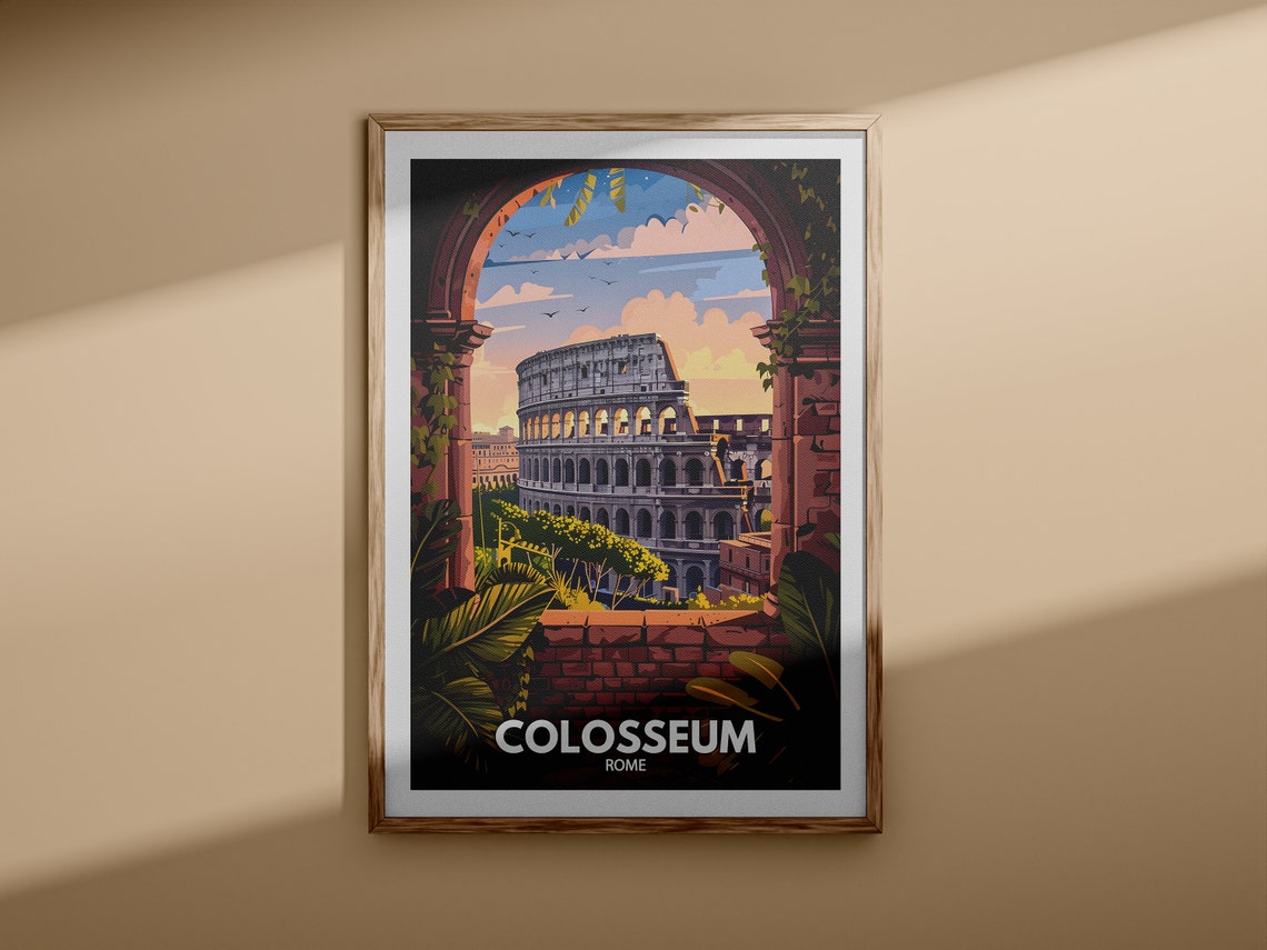 Colosseum Rome Italy Sunset View Through Ancient Arch Travel Poster - Image 3