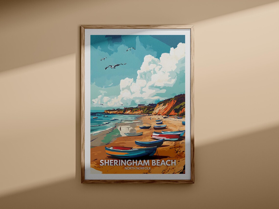 Sheringham Beach North Norfolk Fishing Boats Cliffs Vintage Poster - Image 3