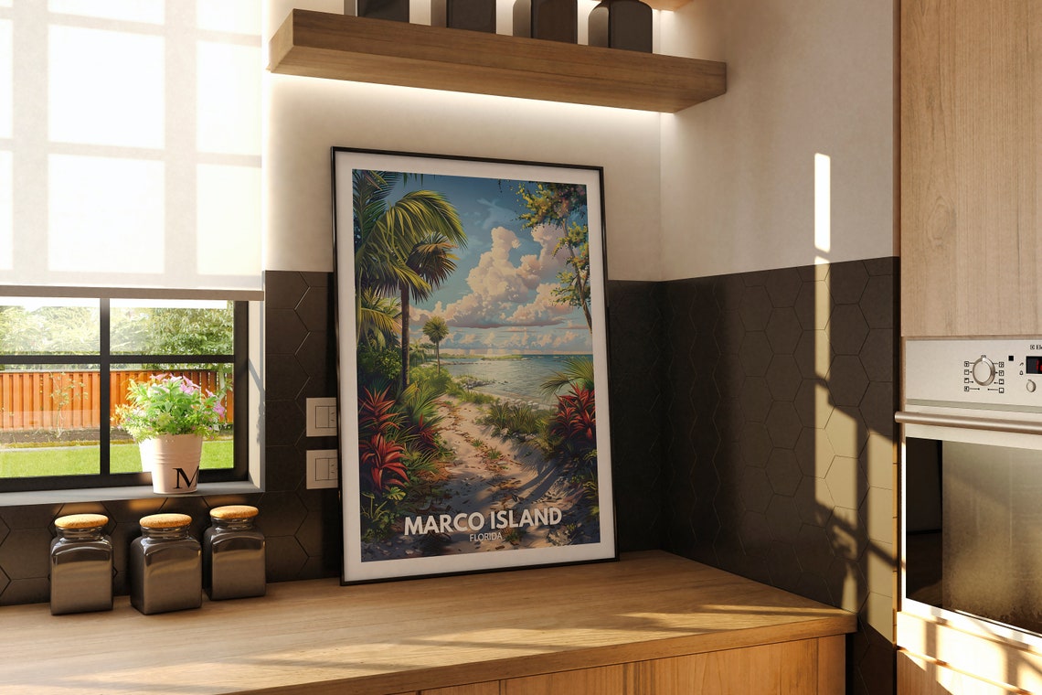 Marco Island Florida Tropical Beach Trail Palms Ocean View Poster - Image 2