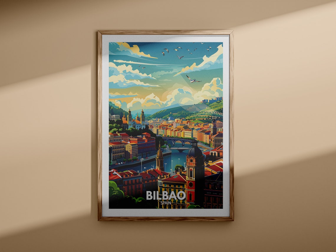 Bilbao Spain River City Bridges Red Rooftops Retro Travel Poster - Image 3