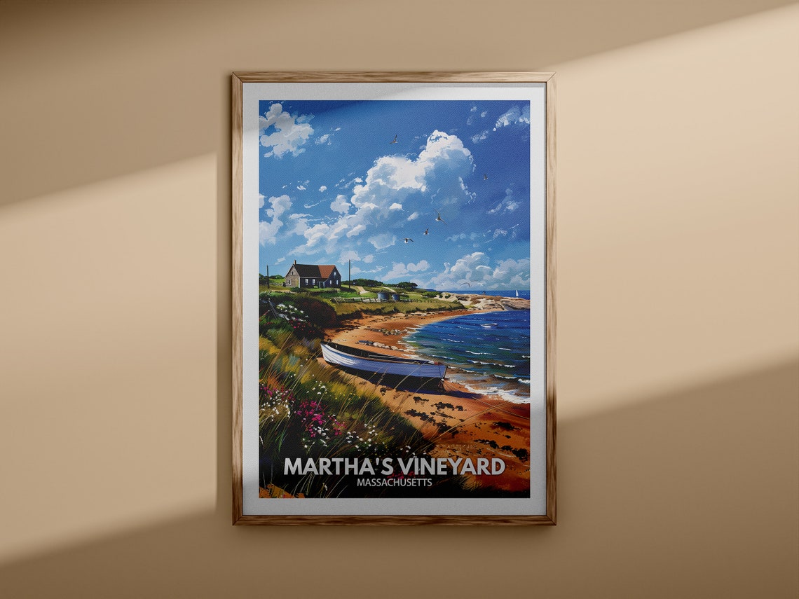 Marthas Vineyard Massachusetts Beach Boat Cottage Ocean Poster - Image 3