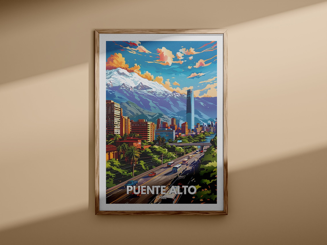 Puente Alto Chile Andes Mountains City Skyline Vintage Travel Poster - Image 3