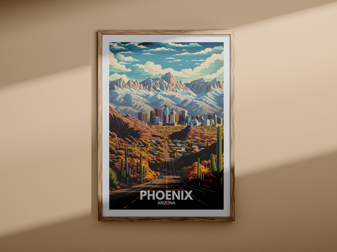 Phoenix Arizona Desert Sun Cactus Highway Skyline Travel Poster - Image 3