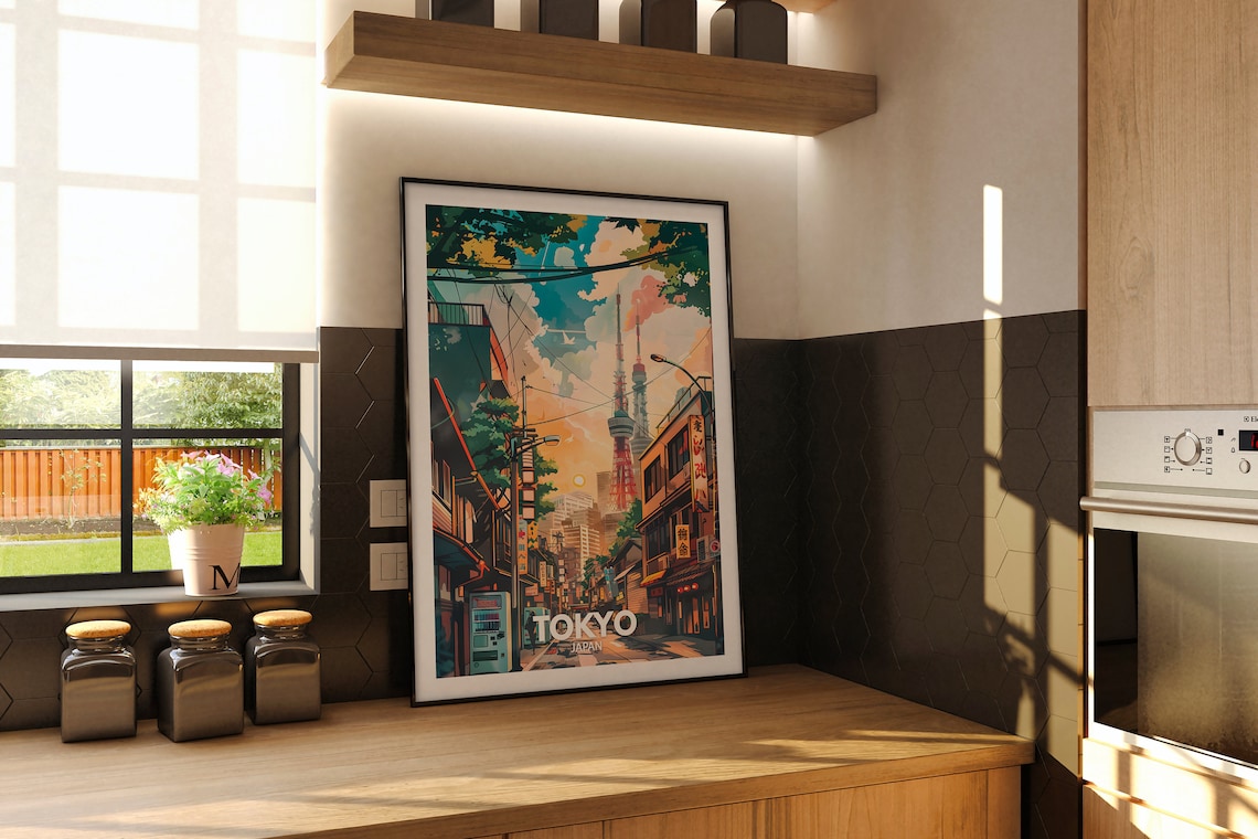 Tokyo Japan Cityscape with Tokyo Tower Neon Alley Sunset View Poster - Image 2