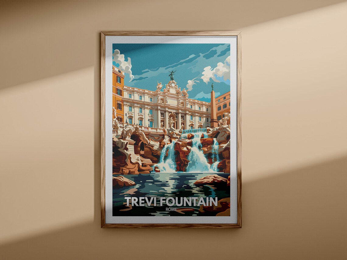 Trevi Fountain Rome Italy Baroque Waterfall Vintage Travel Poster - Image 3
